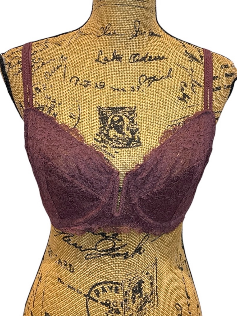 Auden Plum Lace Underwire Balconette Coverage Unlined Bra Size 32DDD